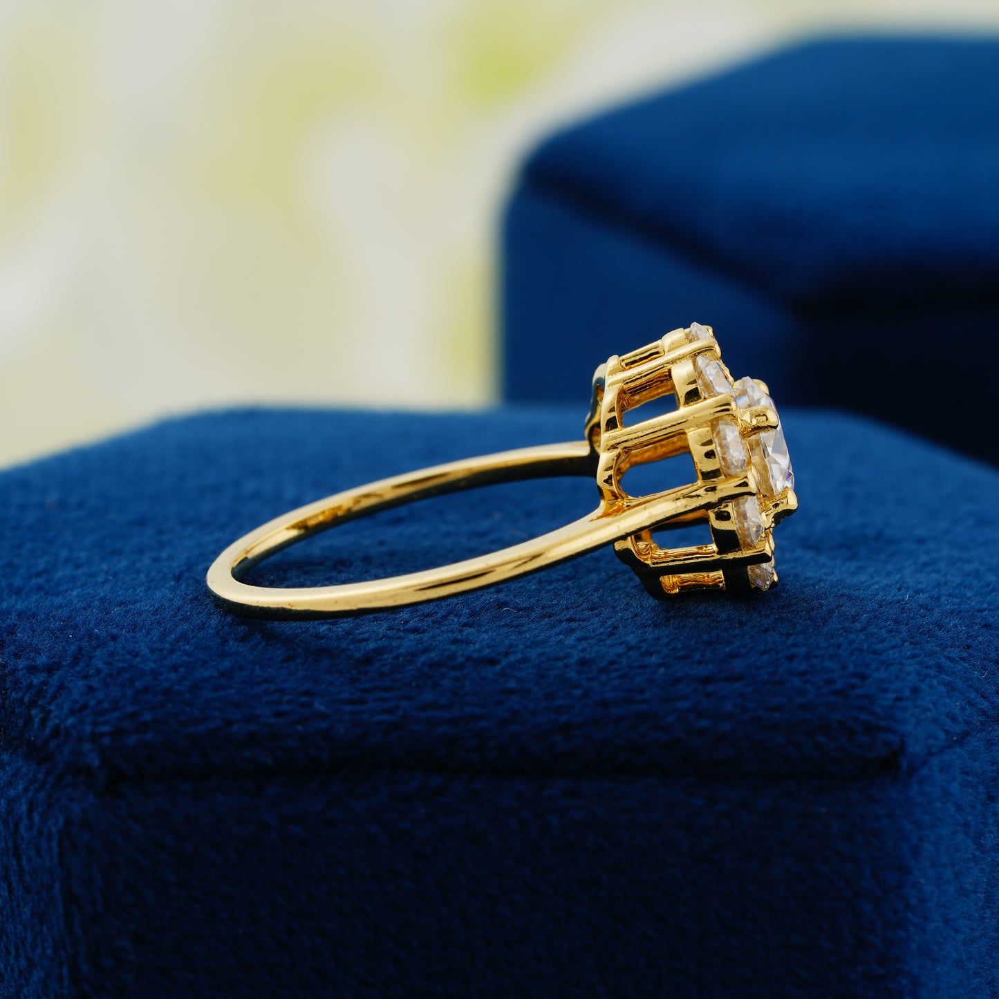 1 CT Round Cut Lab Grown Diamond Floral Halo Engagement Ring