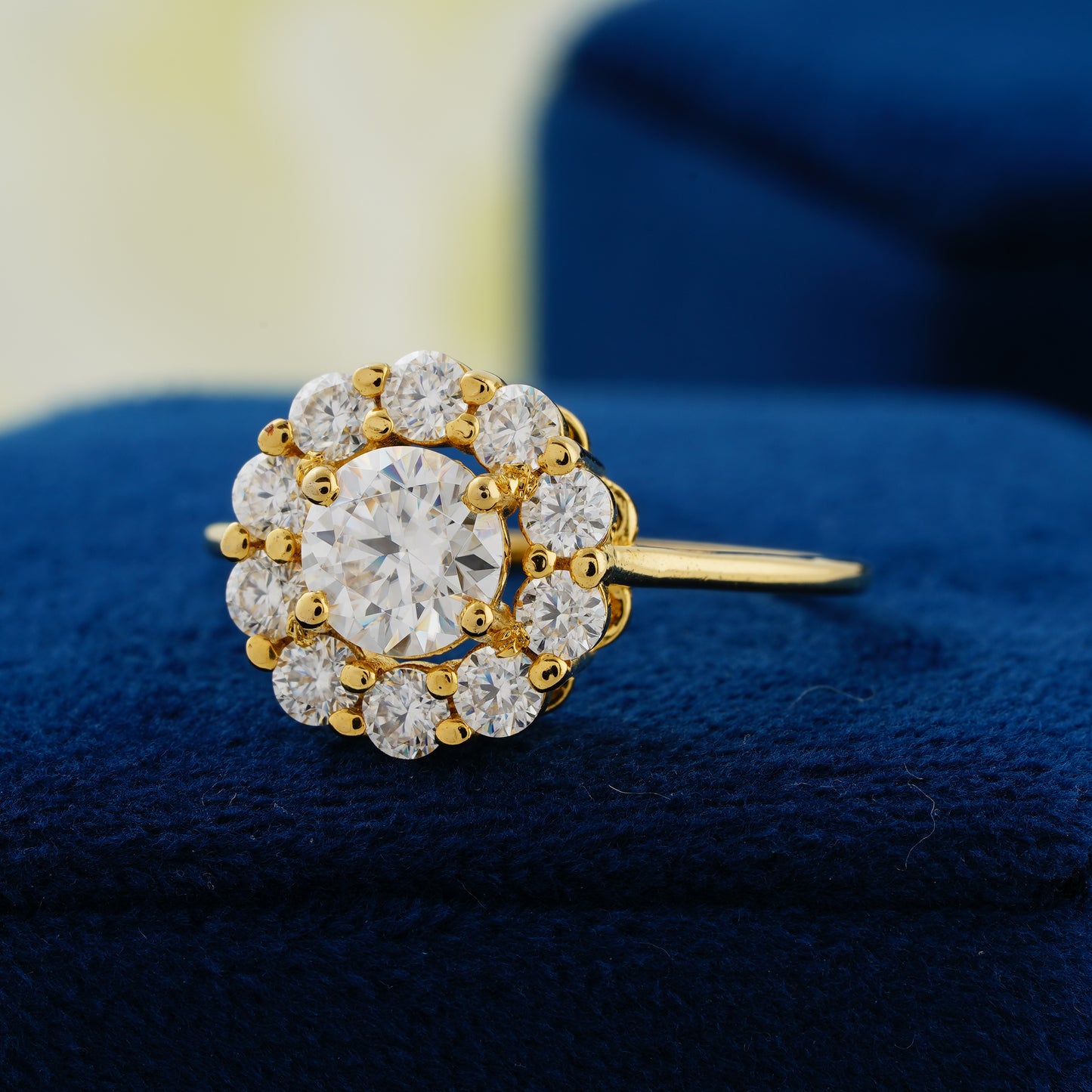 1 CT Round Cut Lab Grown Diamond Floral Halo Engagement Ring