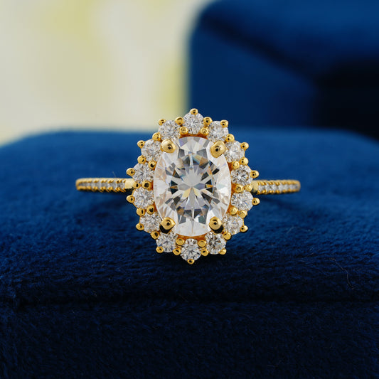 1.91 CT Oval Cut Lab Grown Diamond Halo Engagement Ring | Elegant Oval Diamond Ring
