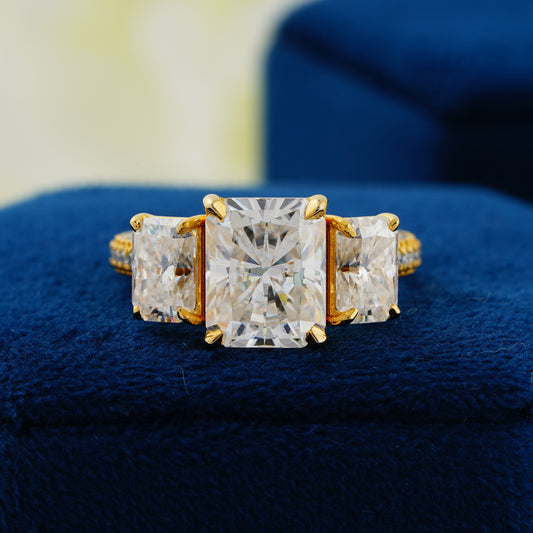 3.51 CT Radiant Cut Lab Grown Diamond Three-Stone Engagement Ring – A Symbol of Timeless Brilliance