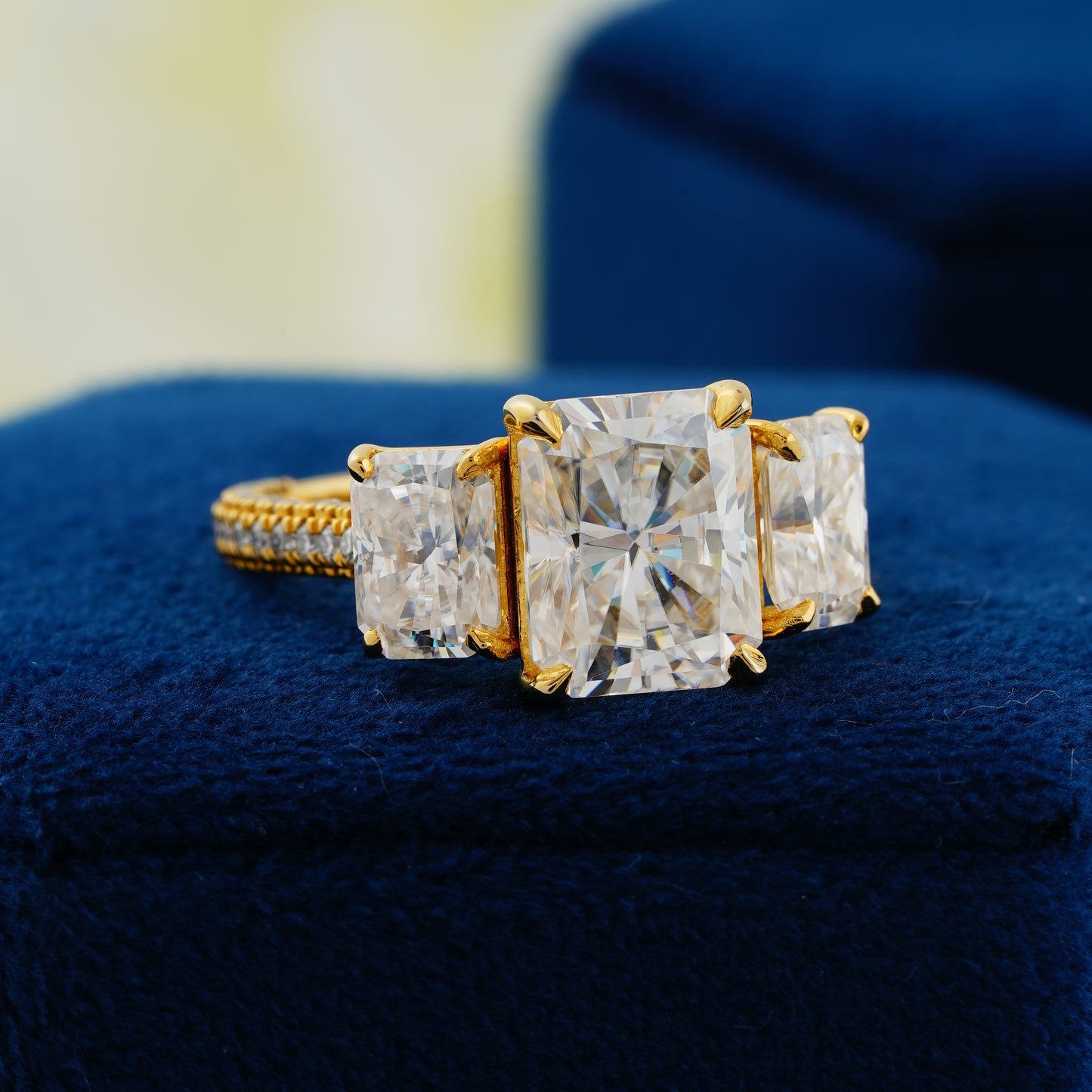 3.51 CT Radiant Cut Lab Grown Diamond Three-Stone Engagement Ring – A Symbol of Timeless Brilliance