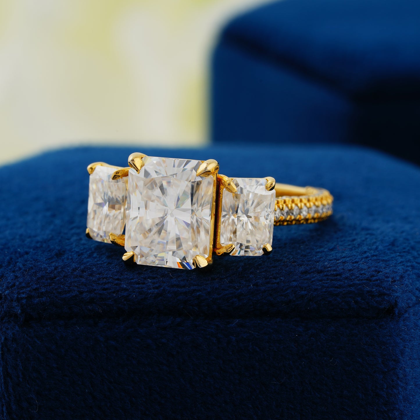 3.51 CT Radiant Cut Lab Grown Diamond Three-Stone Engagement Ring – A Symbol of Timeless Brilliance