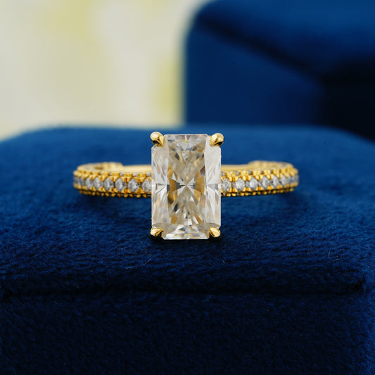 2.6 CT Radiant Cut Lab Grown Diamond Engagement Ring | Elegant Pavé Band