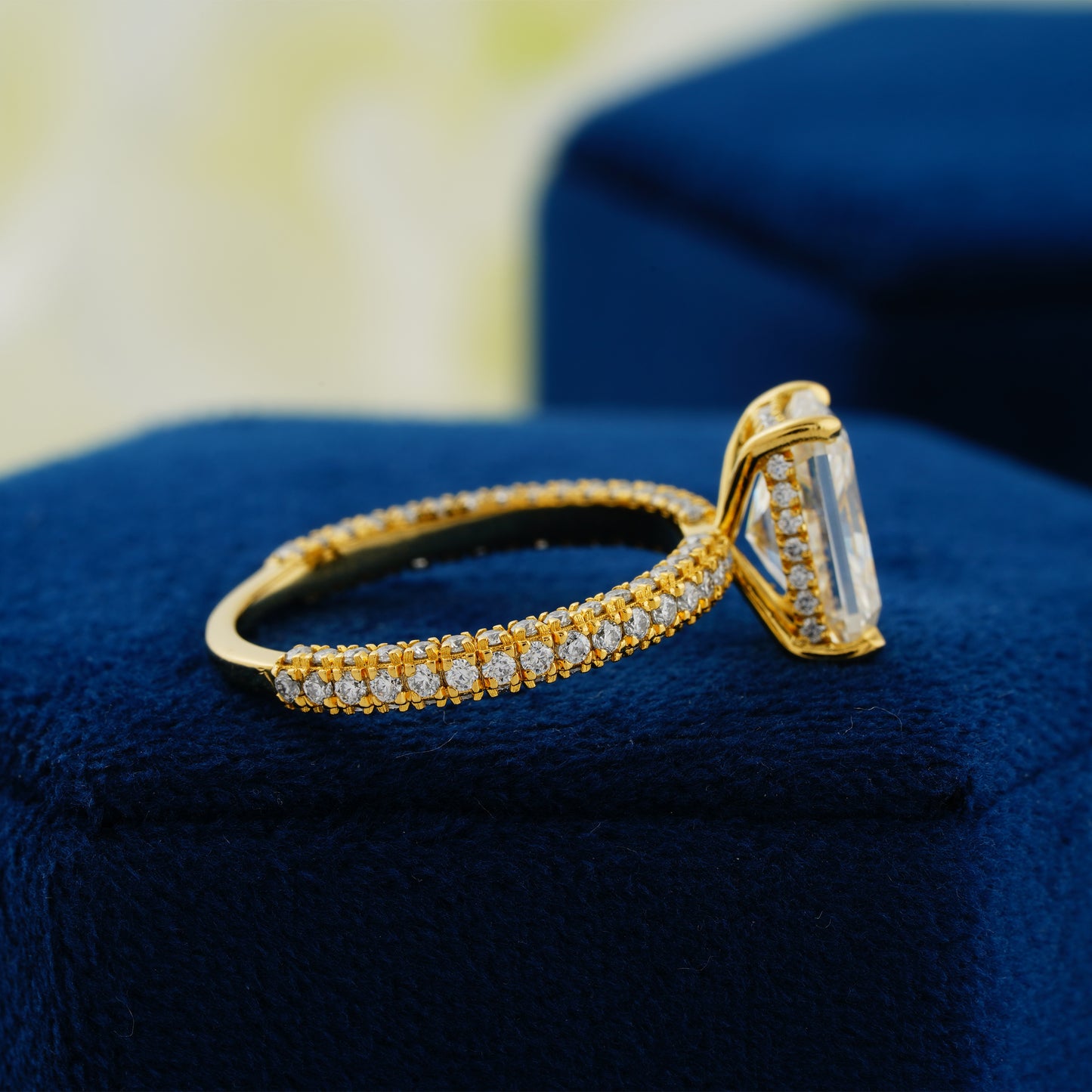 2.6 CT Radiant Cut Lab Grown Diamond Engagement Ring | Elegant Pavé Band