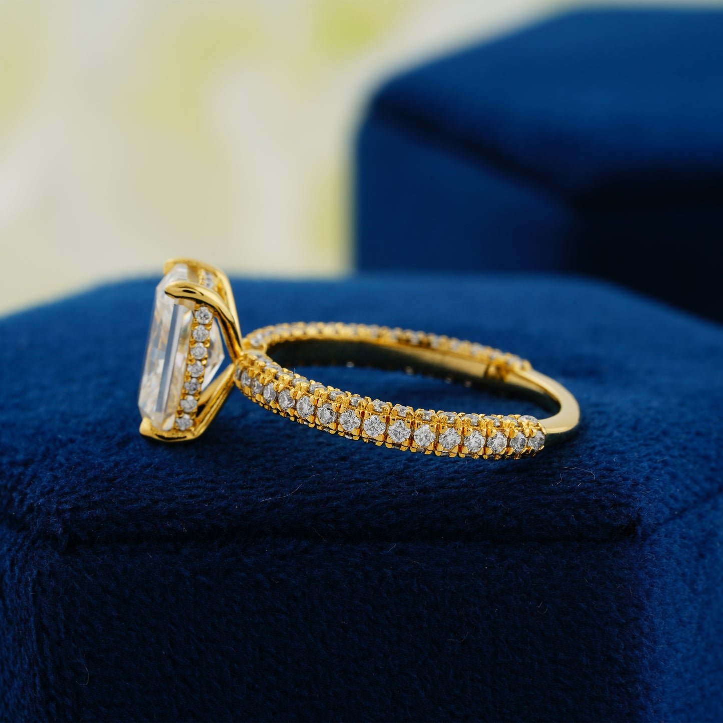 2.6 CT Radiant Cut Lab Grown Diamond Engagement Ring | Elegant Pavé Band