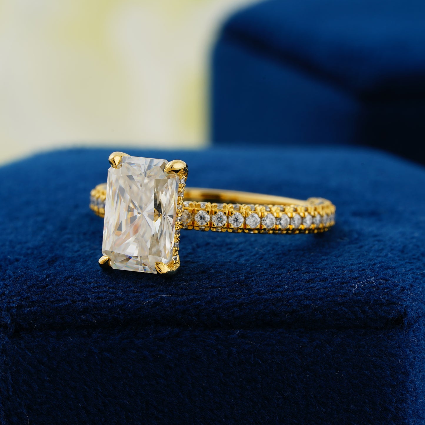 2.6 CT Radiant Cut Lab Grown Diamond Engagement Ring | Elegant Pavé Band