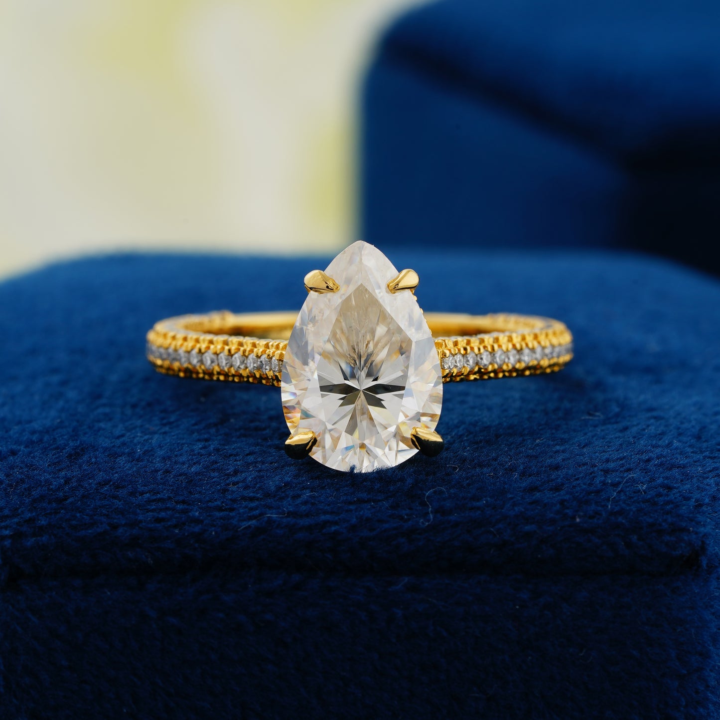 3.1 CT Pear Cut Lab Grown Diamond Engagement Ring