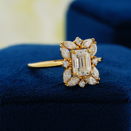 0.92 CT Emerald Cut Lab Grown Diamond Halo Engagement Ring – The Promise of Forever