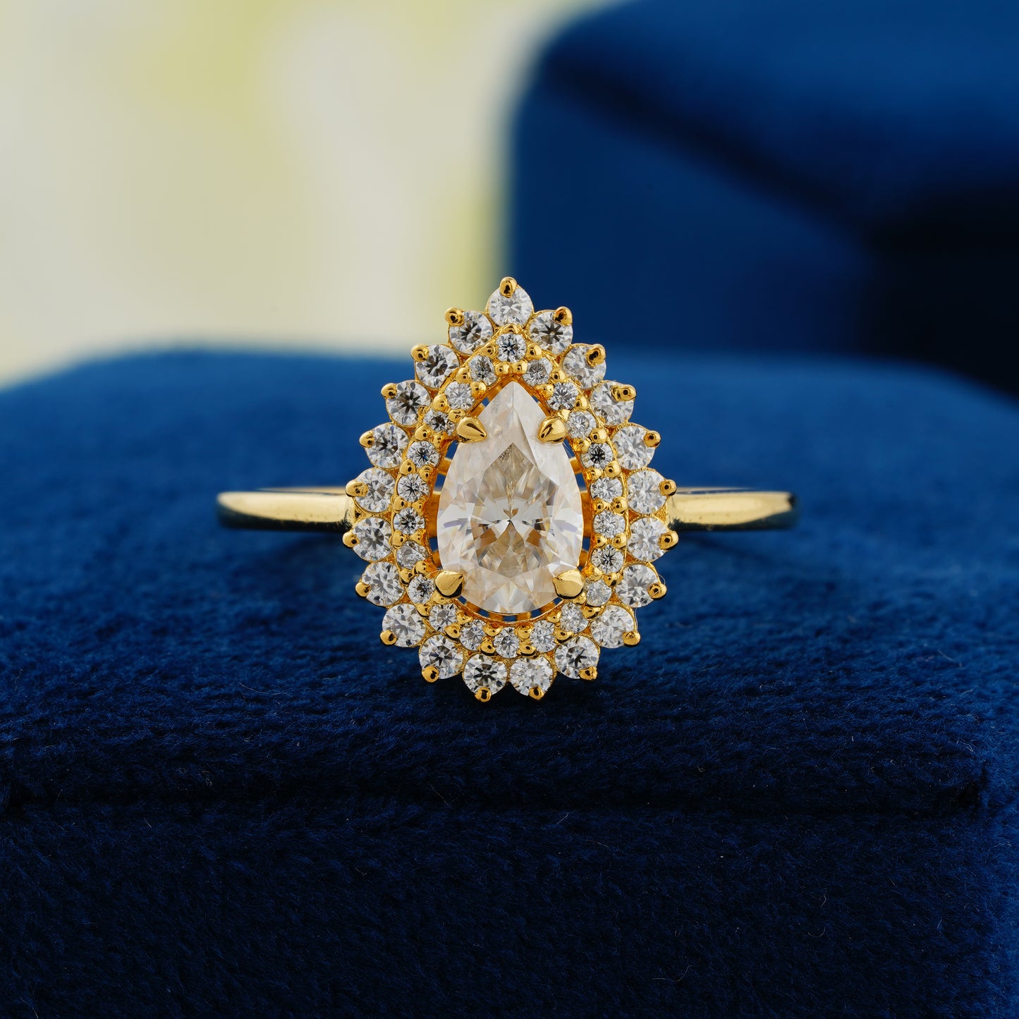 0.94 CT Pear Cut Lab Grown Diamond Double Halo Engagement Ring – Eternal Elegance