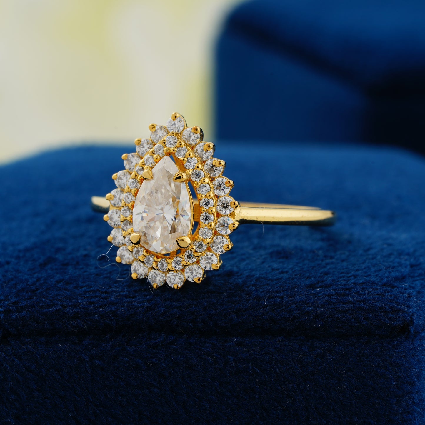 0.94 CT Pear Cut Lab Grown Diamond Double Halo Engagement Ring – Eternal Elegance