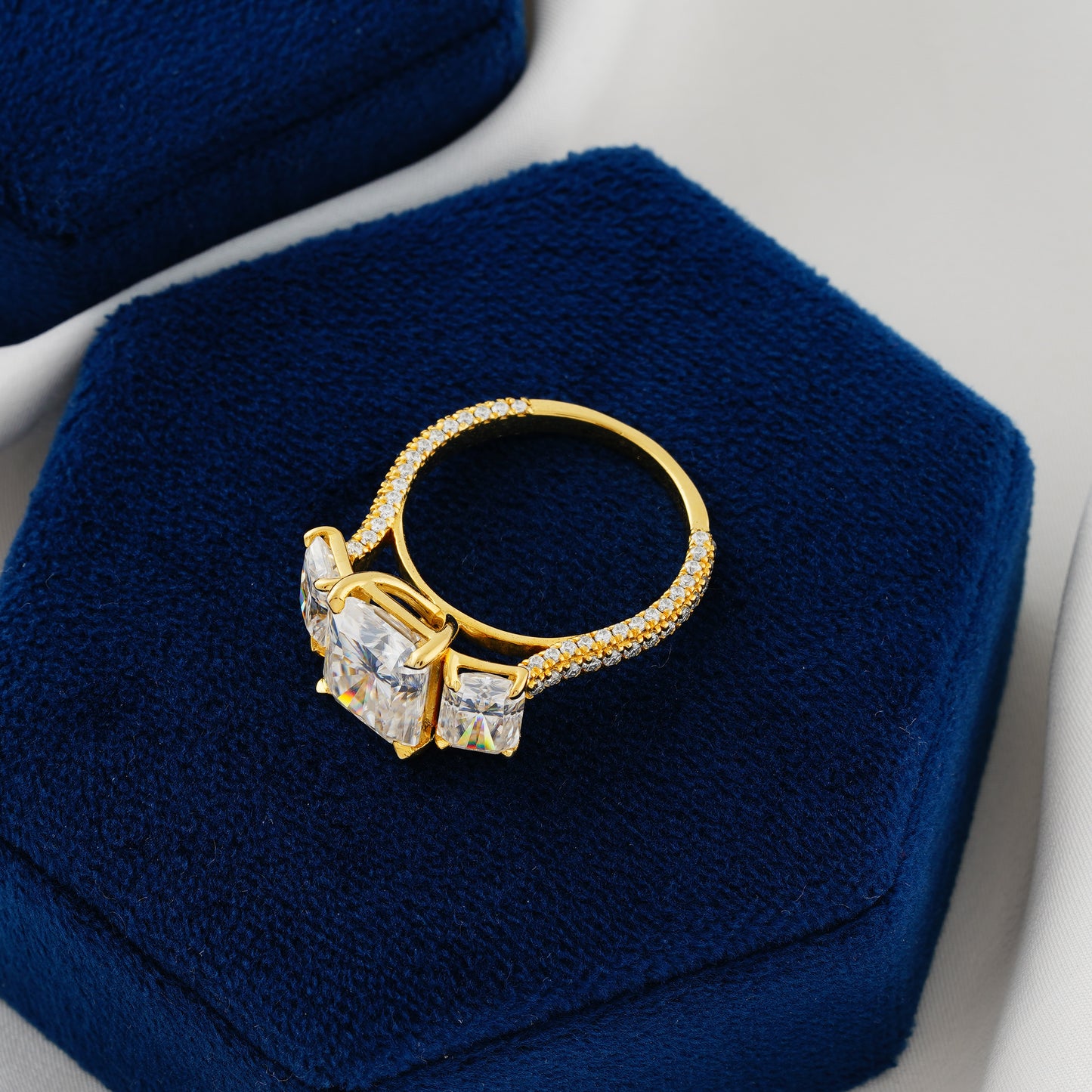 3.51 CT Radiant Cut Lab Grown Diamond Three-Stone Engagement Ring – A Symbol of Timeless Brilliance