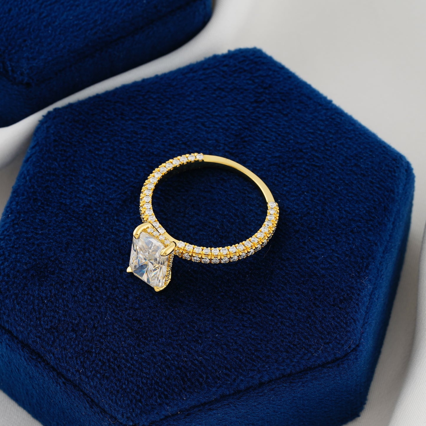 2.6 CT Radiant Cut Lab Grown Diamond Engagement Ring | Elegant Pavé Band