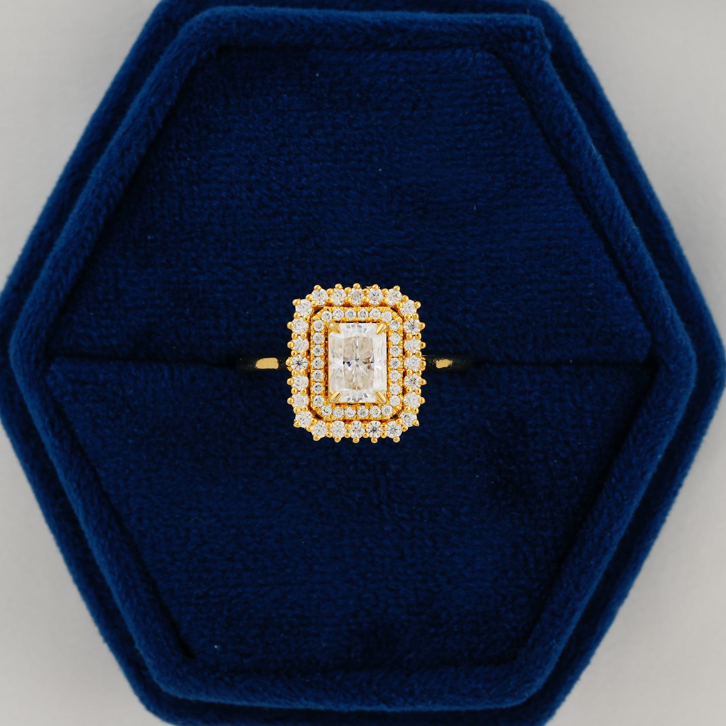 1.05 CT Radiant Cut Lab Grown Diamond Double Halo Engagement Ring