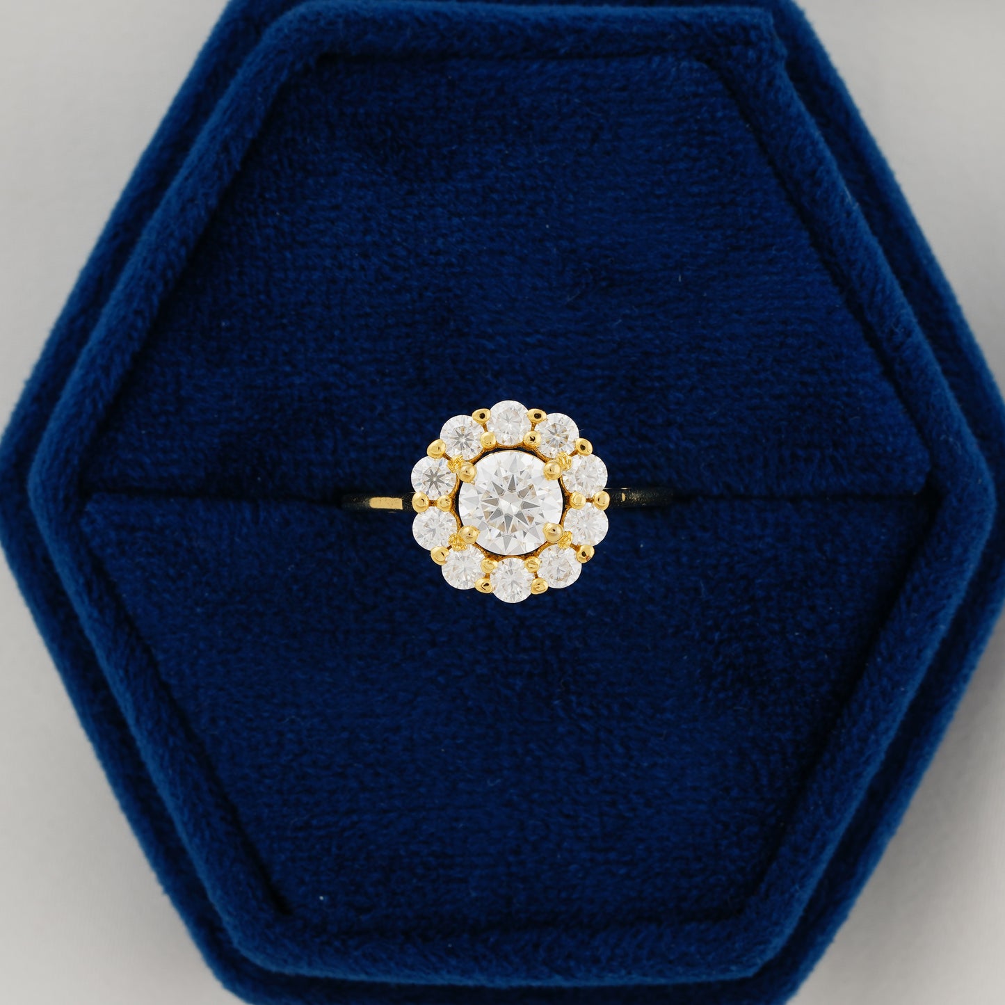 1 CT Round Cut Lab Grown Diamond Floral Halo Engagement Ring