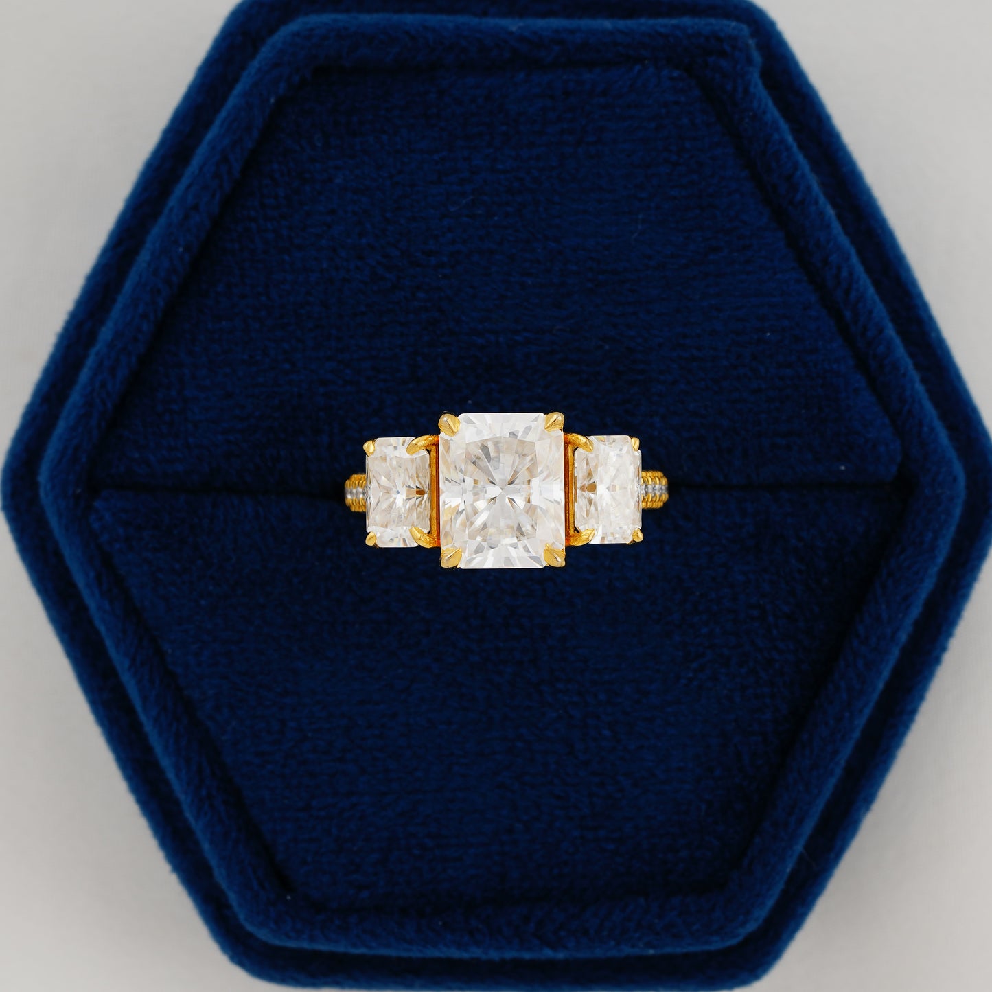 3.51 CT Radiant Cut Lab Grown Diamond Three-Stone Engagement Ring – A Symbol of Timeless Brilliance