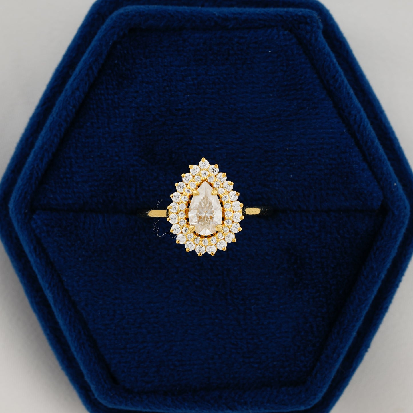 0.94 CT Pear Cut Lab Grown Diamond Double Halo Engagement Ring – Eternal Elegance