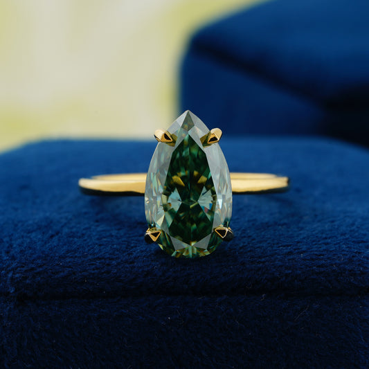 5.6 CT Blue-Green Pear Cut Lab Grown Diamond Engagement Ring – The Teardrop of the Sea