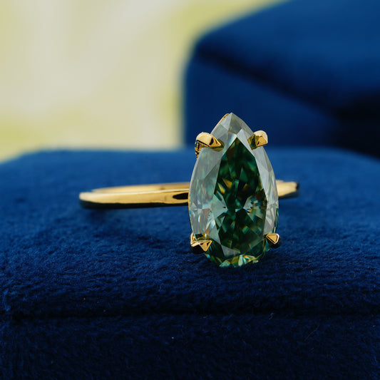5.6 CT Blue-Green Pear Cut Lab Grown Diamond Engagement Ring – The Teardrop of the Sea
