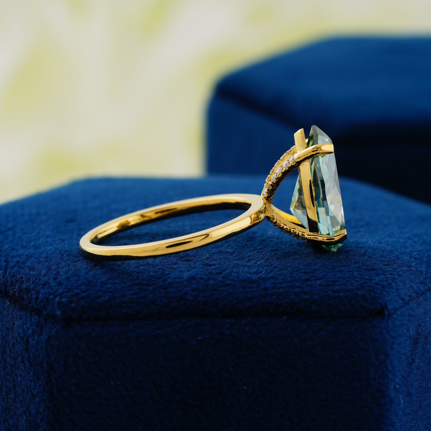 5.6 CT Blue-Green Pear Cut Lab Grown Diamond Engagement Ring – The Teardrop of the Sea