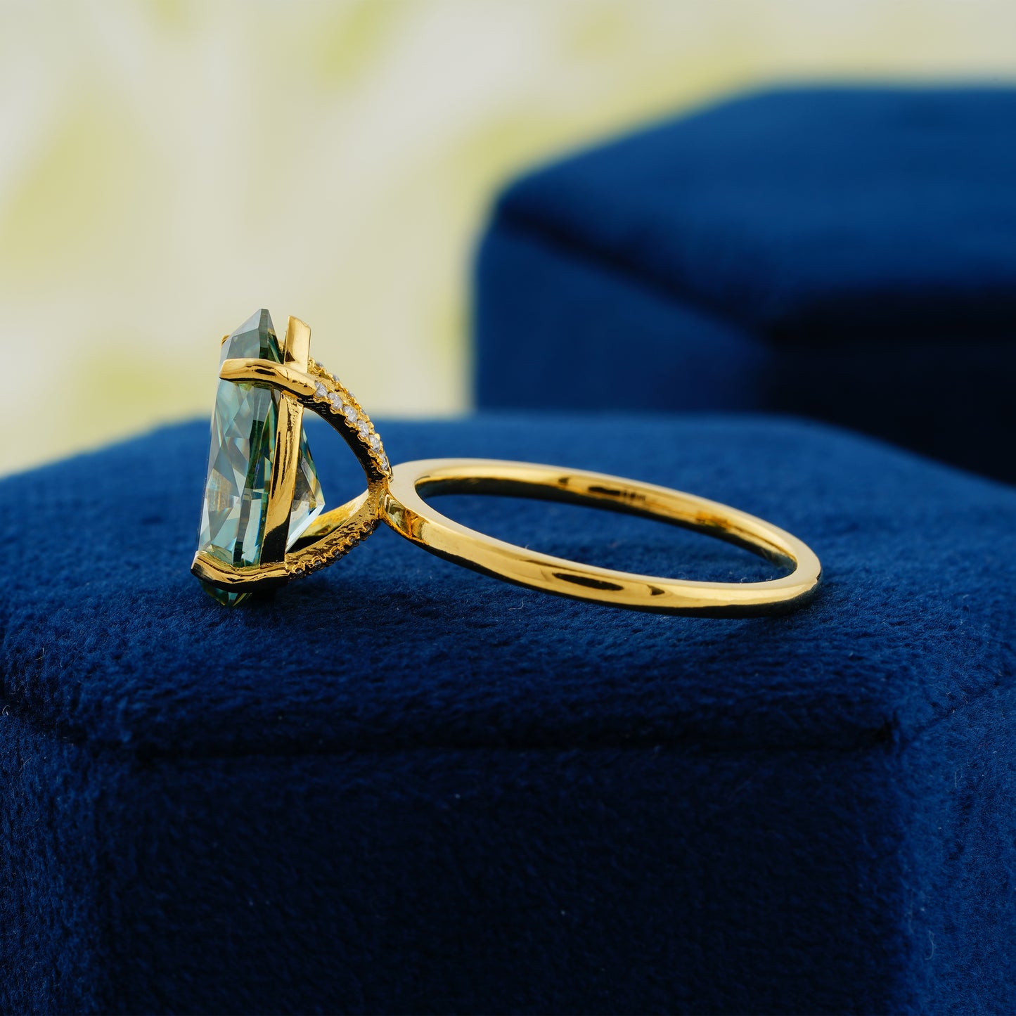 5.6 CT Blue-Green Pear Cut Lab Grown Diamond Engagement Ring – The Teardrop of the Sea