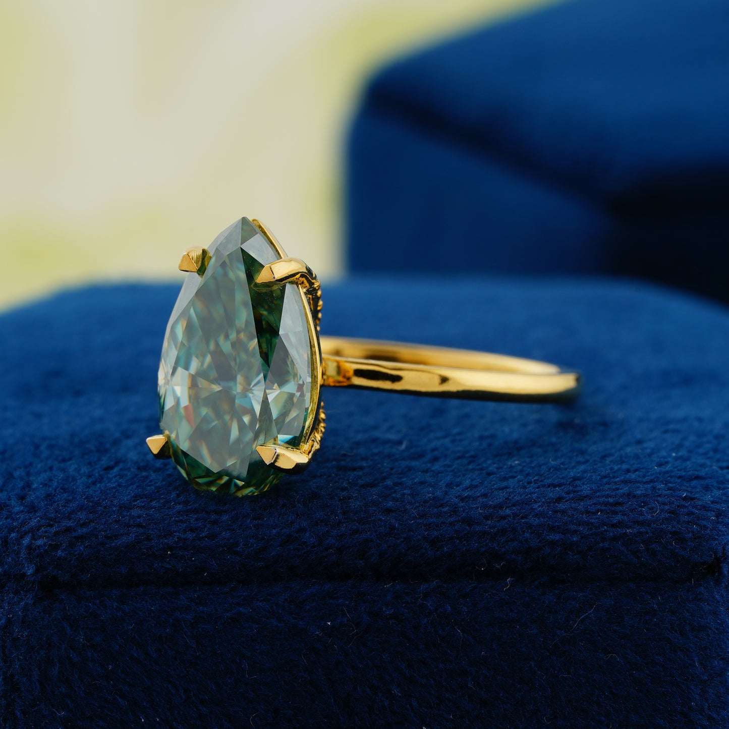 5.6 CT Blue-Green Pear Cut Lab Grown Diamond Engagement Ring – The Teardrop of the Sea