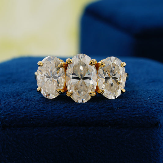 2.35 CT Oval Cut Lab Grown Diamond Three-Stone Engagement Ring with Classic Split Band