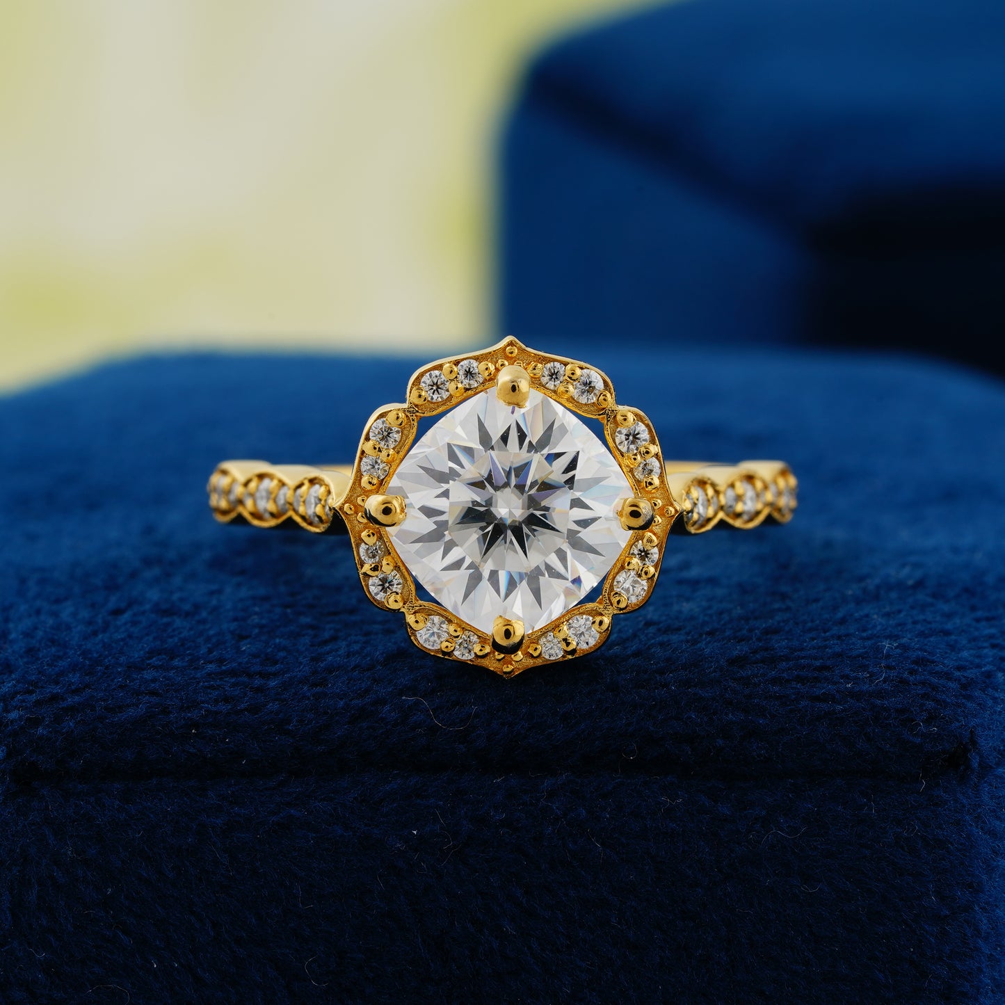 2.10 CT Cushion Cut Lab Grown Diamond Ring – Royal Radiance in Gold