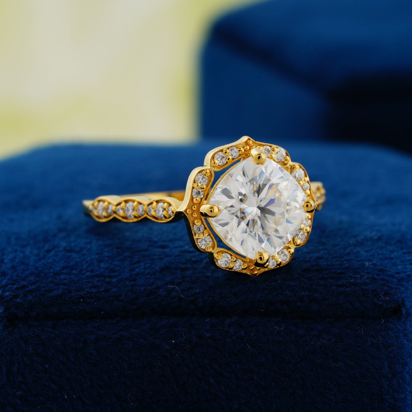 2.10 CT Cushion Cut Lab Grown Diamond Ring – Royal Radiance in Gold