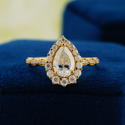 1.93 CT Pear Halo Lab Grown Diamond Engagement Ring – The Dewdrop Promise