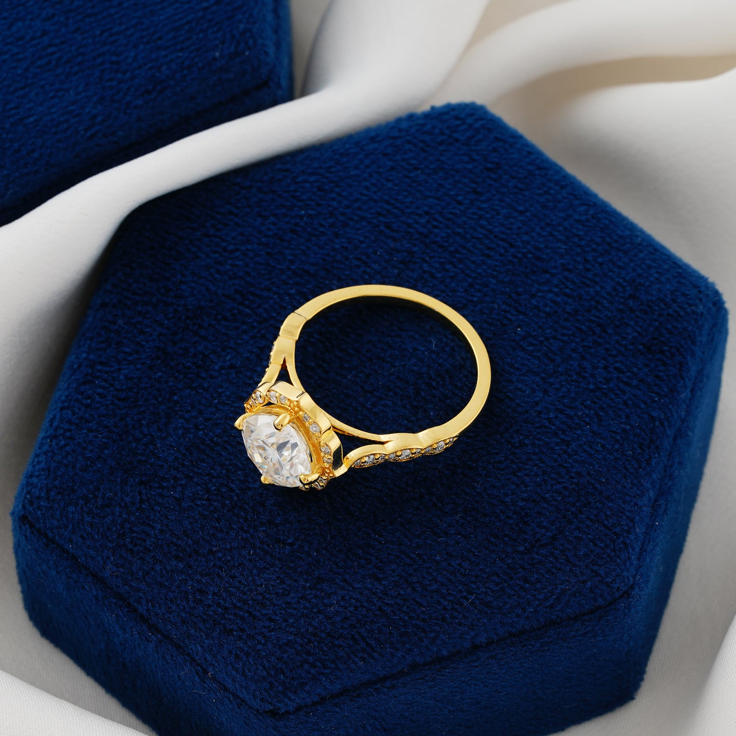 2.10 CT Cushion Cut Lab Grown Diamond Ring – Royal Radiance in Gold