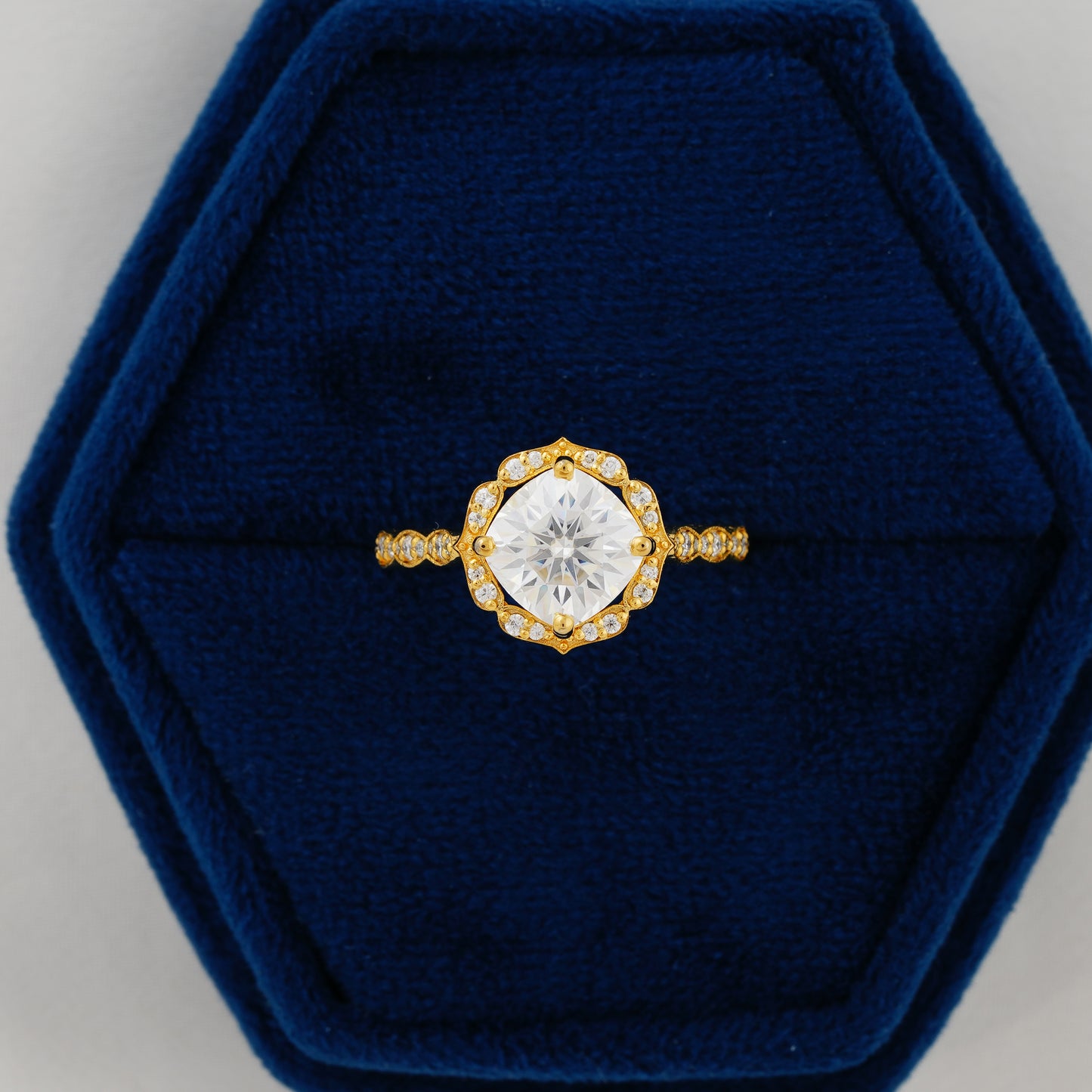 2.10 CT Cushion Cut Lab Grown Diamond Ring – Royal Radiance in Gold