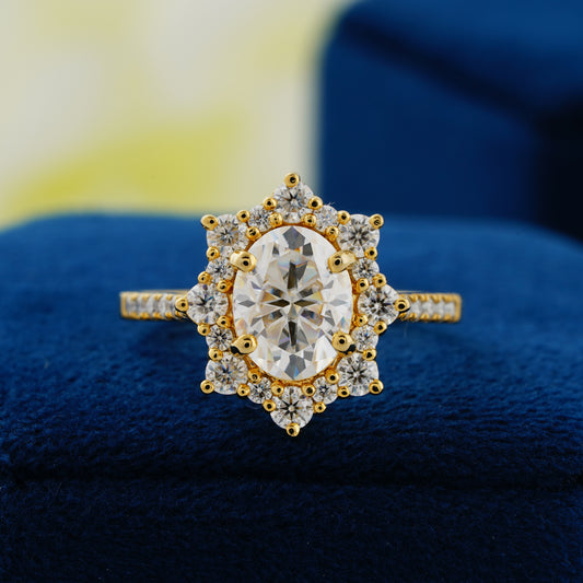 1.91 CT Oval Cut Lab Grown Diamond Halo Engagement Ring – A Bloom of Eternal Love
