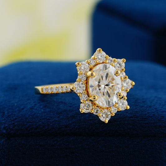 1.91 CT Oval Cut Lab Grown Diamond Halo Engagement Ring – A Bloom of Eternal Love