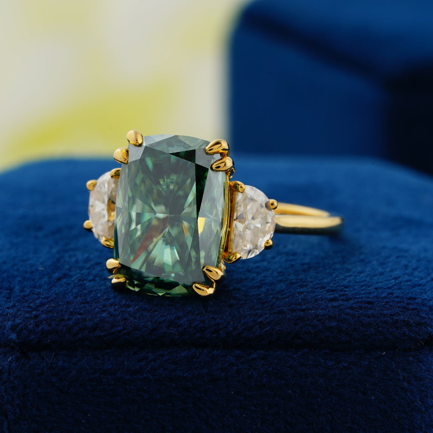 6.3 CT Dark Green Cushion Cut Lab Grown Diamond Engagement Ring – The Forest’s Whisper