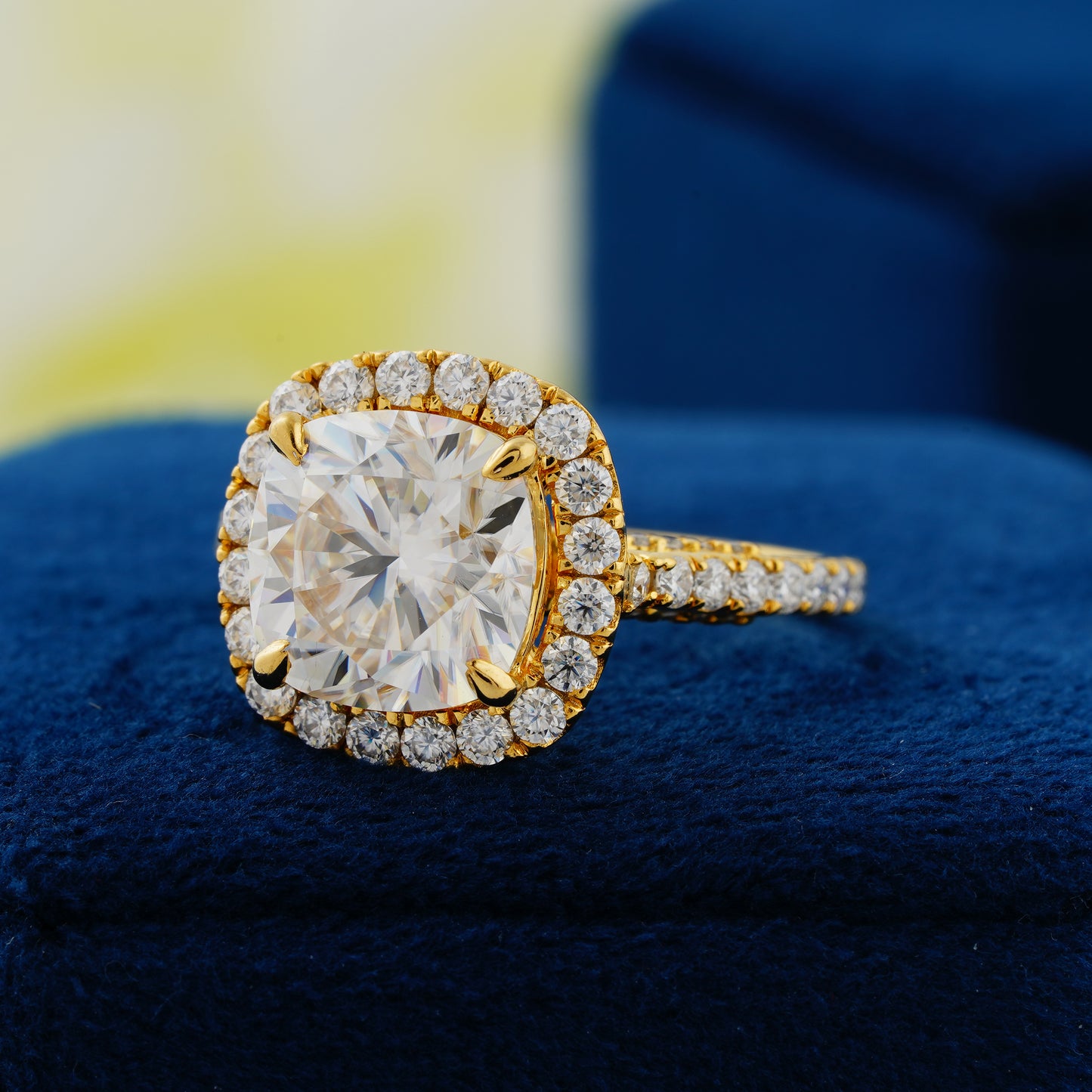 4.00 CT Cushion Cut Lab Grown Diamond Halo Engagement Ring