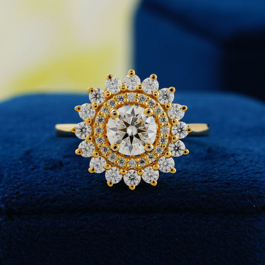 1 CT Round Lab Grown Diamond Double Halo Engagement Ring – A Bloom of Eternal Love