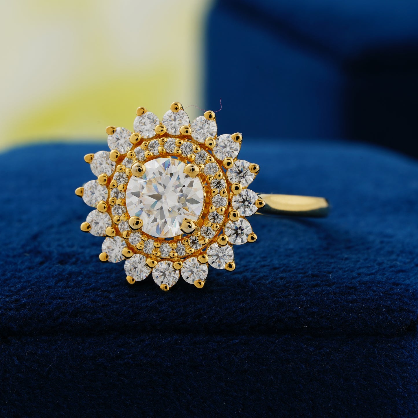 1 CT Round Lab Grown Diamond Double Halo Engagement Ring – A Bloom of Eternal Love