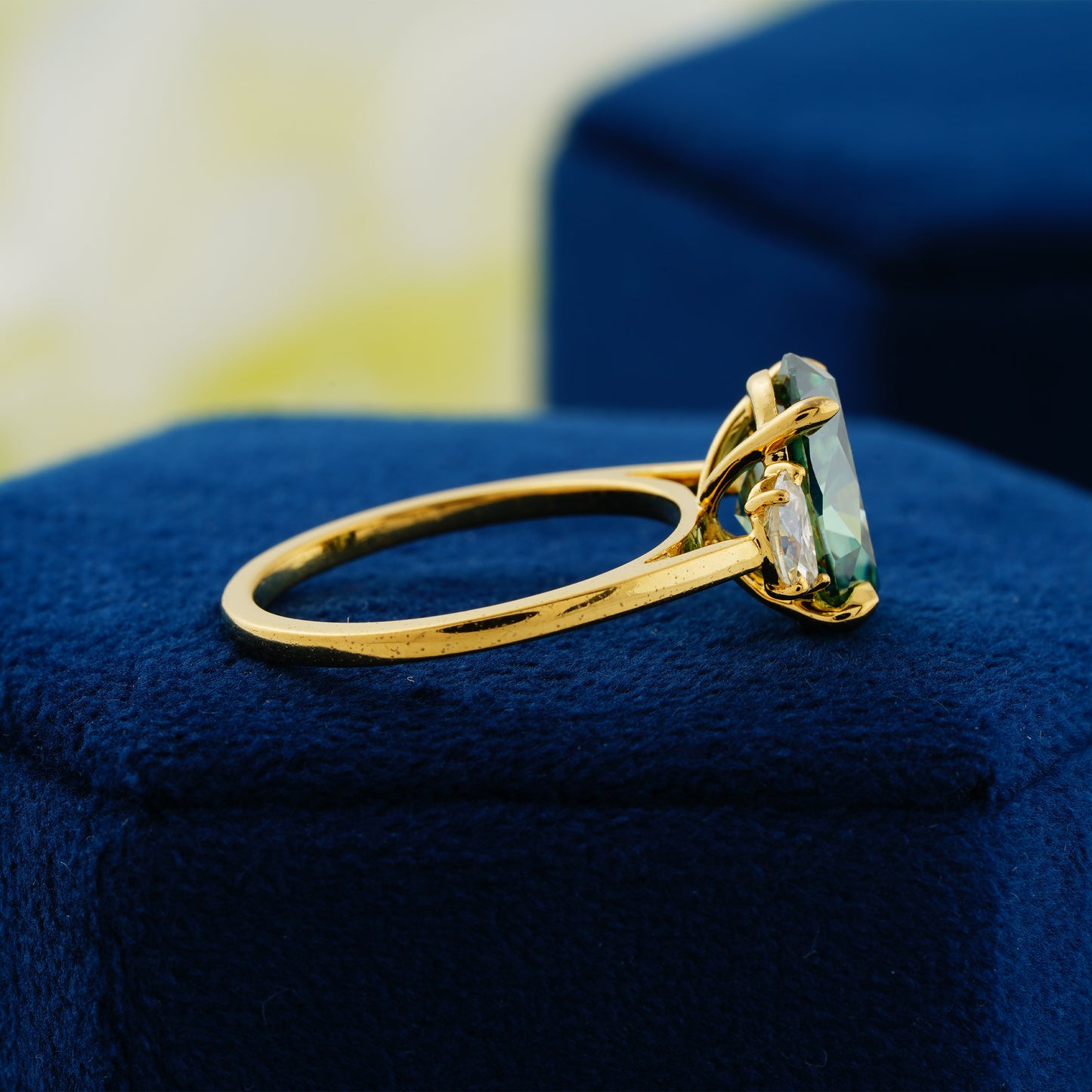 4.54 CT Dark Green Oval & Half-Moon Diamond Ring – The Heart of Nature