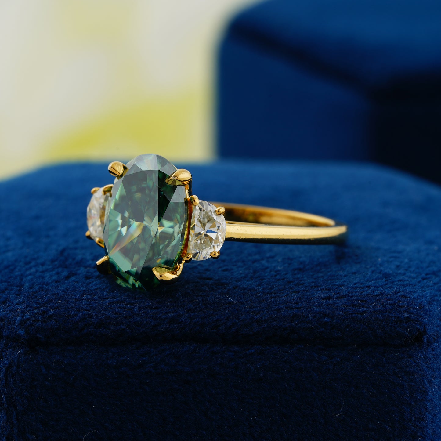 4.54 CT Dark Green Oval & Half-Moon Diamond Ring – The Heart of Nature