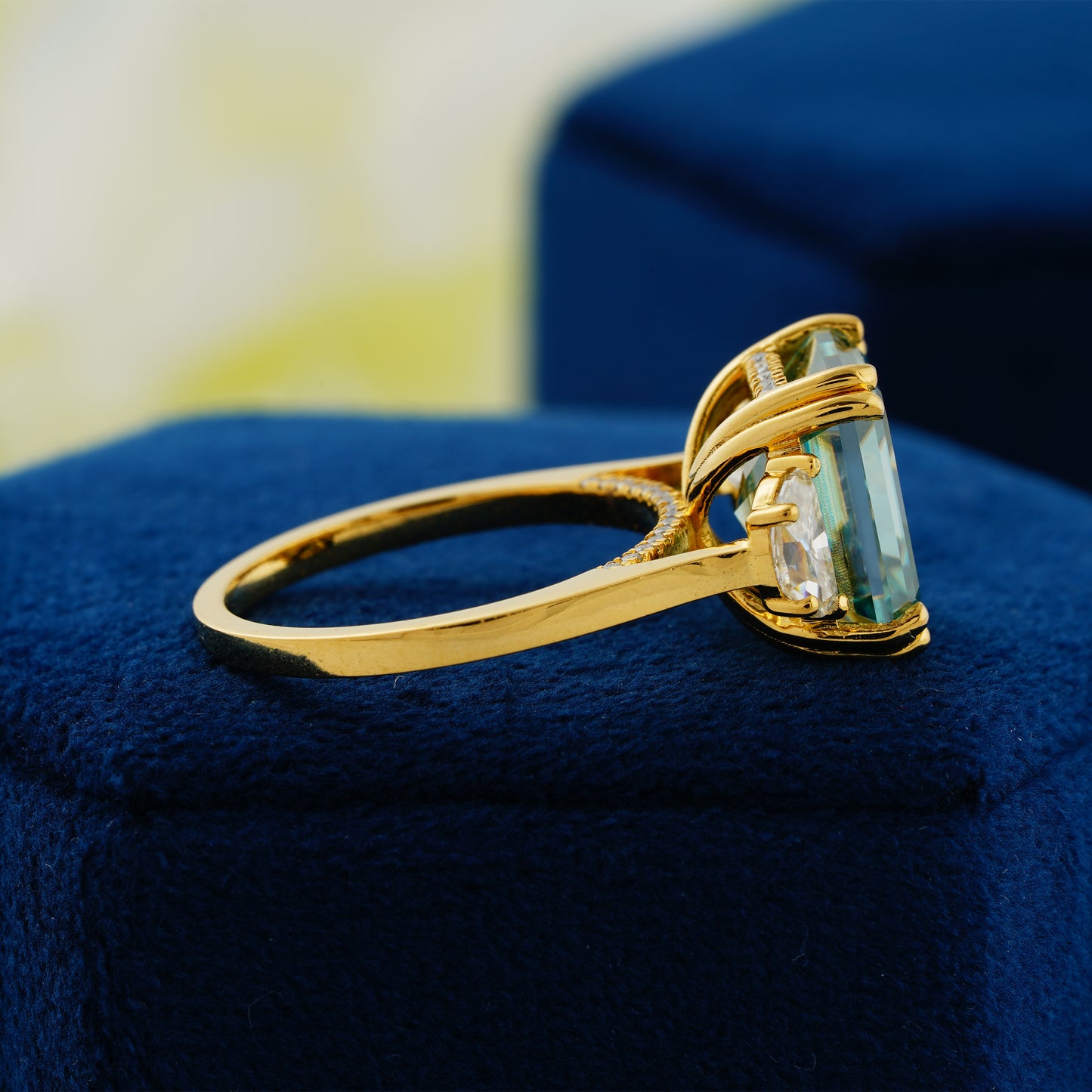 7.6 CT Blue-Green Asscher Cut Lab Grown Diamond Engagement Ring – “Heart of Serenity”