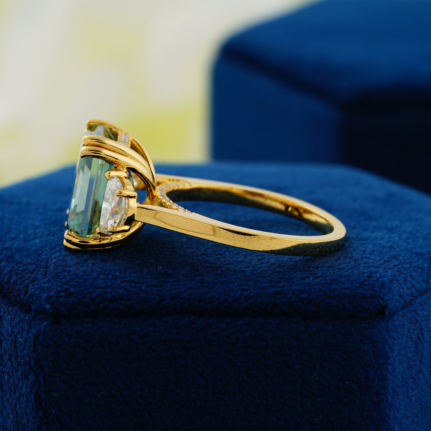 7.6 CT Blue-Green Asscher Cut Lab Grown Diamond Engagement Ring – “Heart of Serenity”