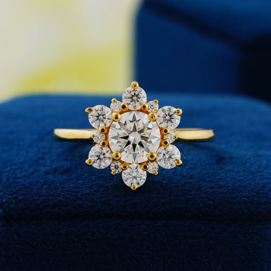 1 CT Round Cut Lab Grown Diamond Floral Halo Engagement Ring – A Bloom of Eternal Love
