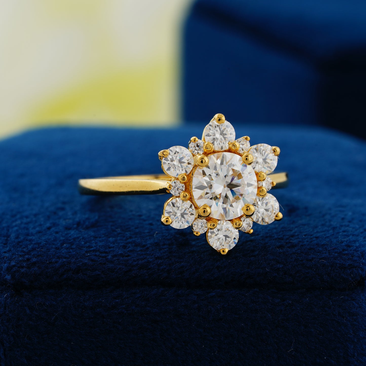 1 CT Round Cut Lab Grown Diamond Floral Halo Engagement Ring – A Bloom of Eternal Love