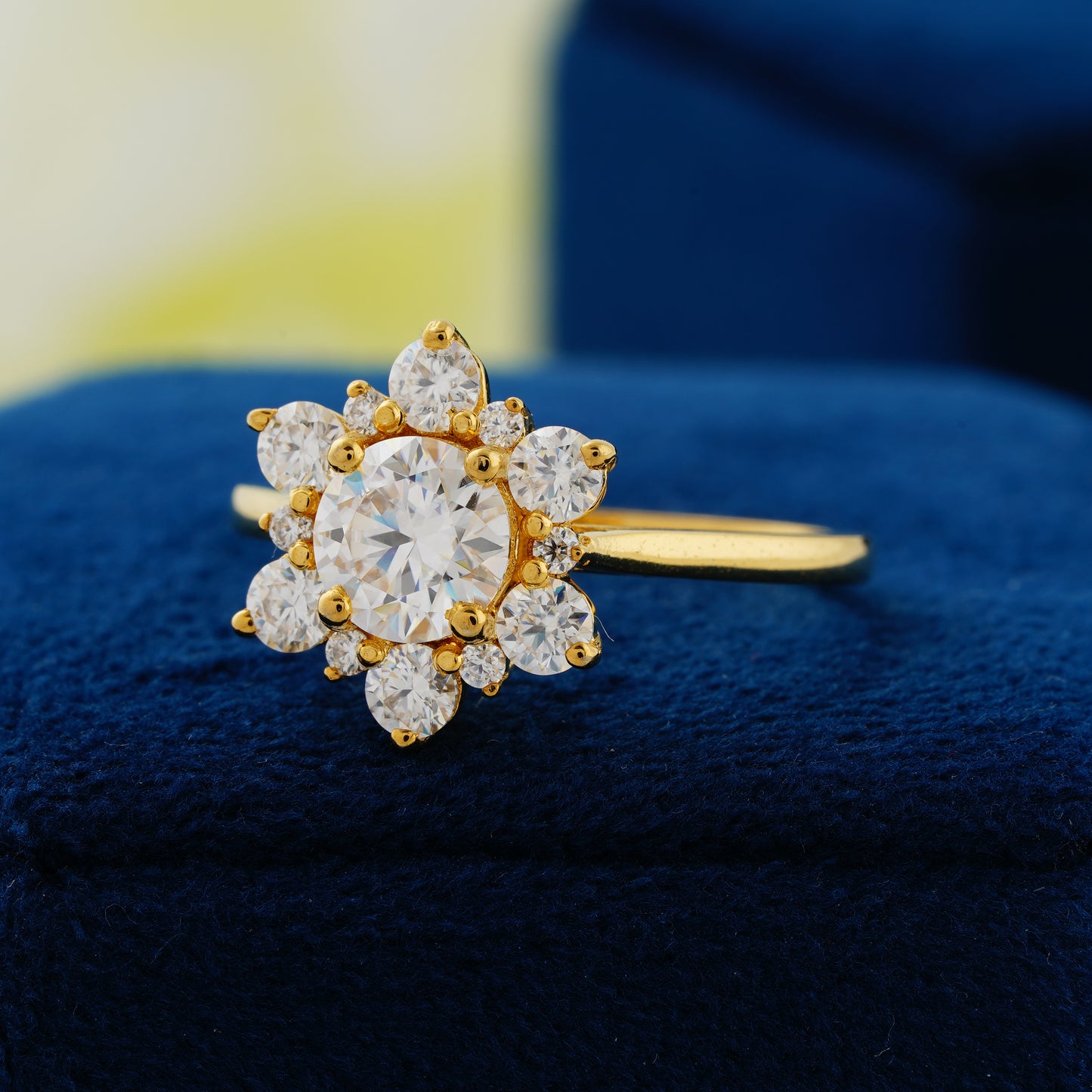 1 CT Round Cut Lab Grown Diamond Floral Halo Engagement Ring – A Bloom of Eternal Love