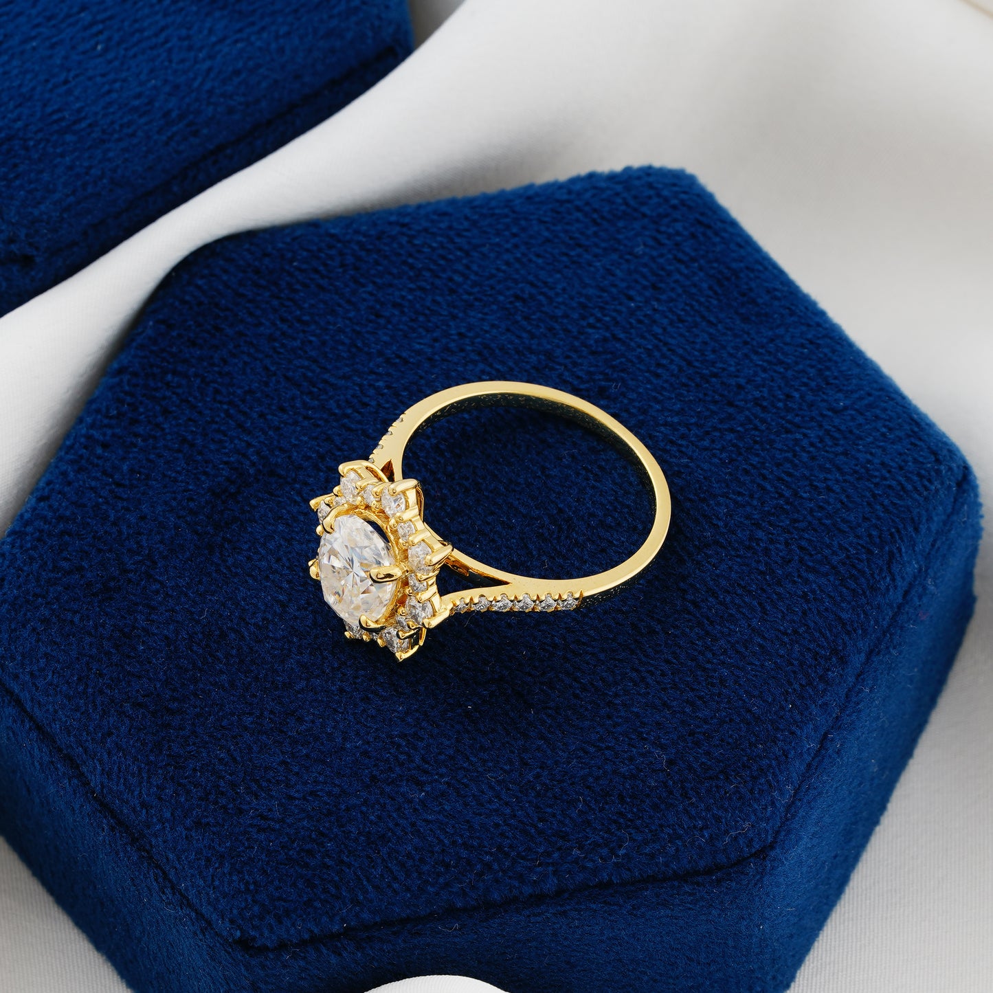 1.91 CT Oval Cut Lab Grown Diamond Halo Engagement Ring – A Bloom of Eternal Love