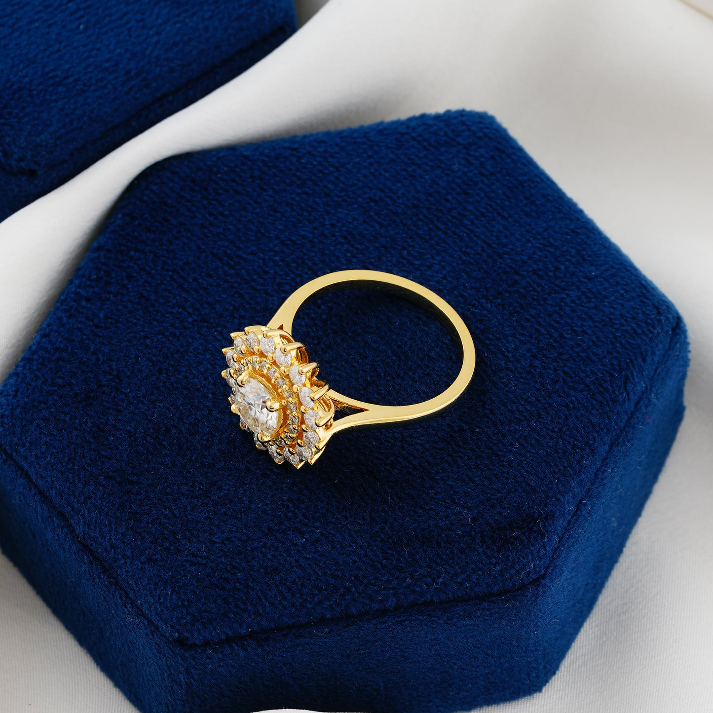 1 CT Round Lab Grown Diamond Double Halo Engagement Ring – A Bloom of Eternal Love