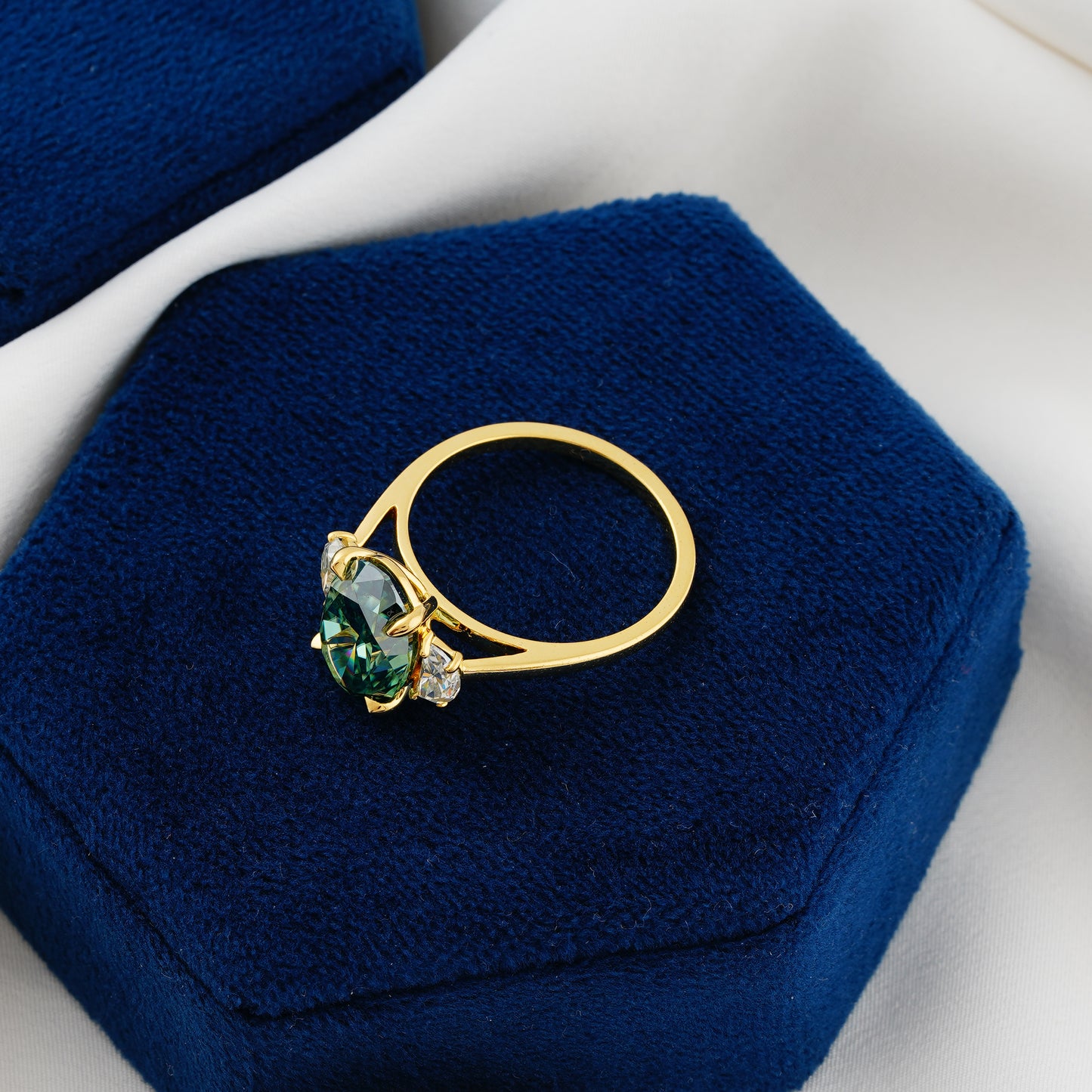 4.54 CT Dark Green Oval & Half-Moon Diamond Ring – The Heart of Nature