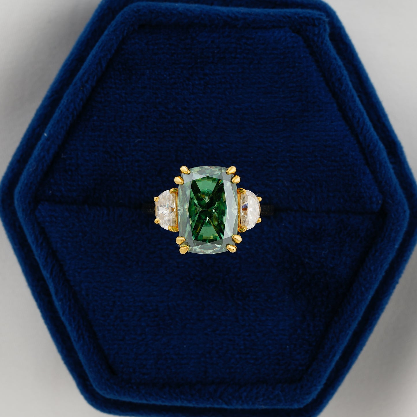 6.3 CT Dark Green Cushion Cut Lab Grown Diamond Engagement Ring – The Forest’s Whisper