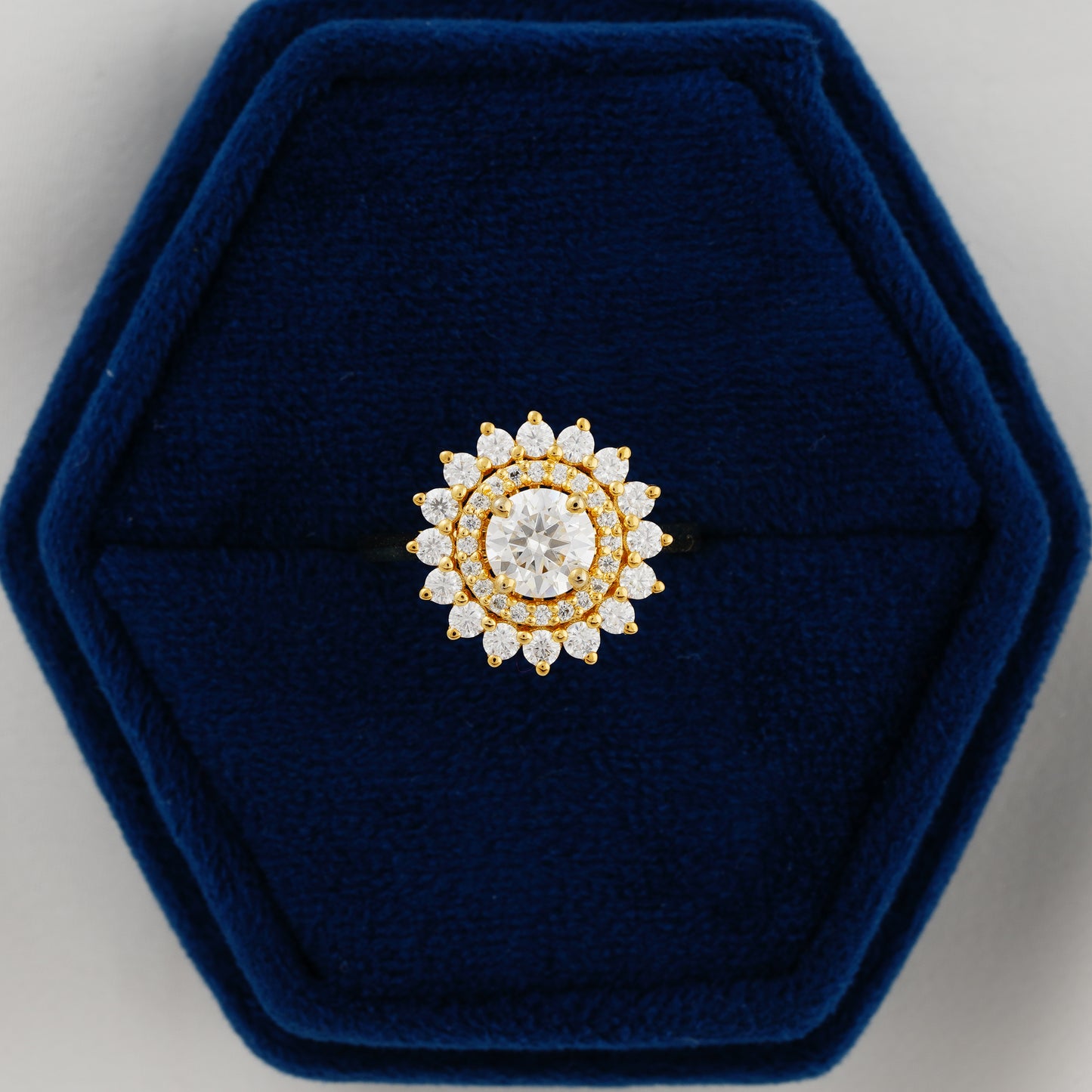 1 CT Round Lab Grown Diamond Double Halo Engagement Ring – A Bloom of Eternal Love