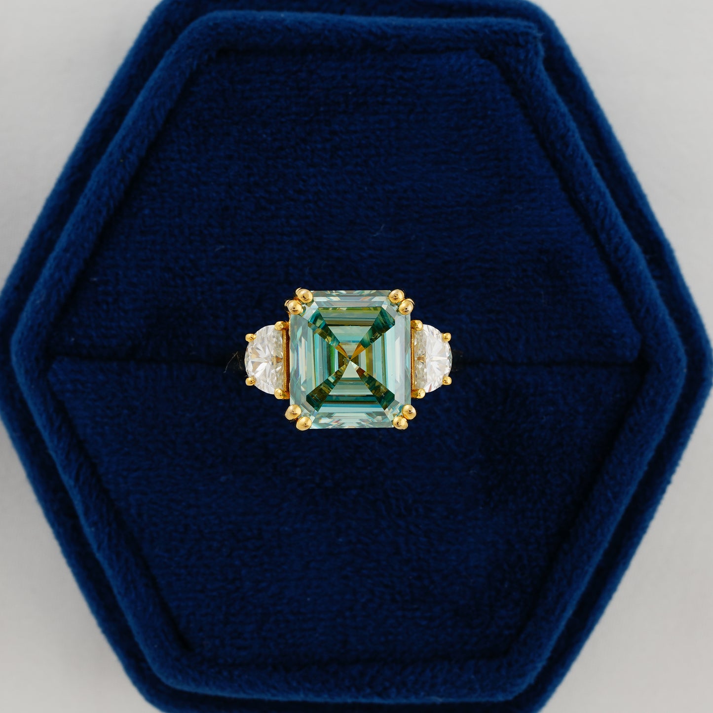 7.6 CT Blue-Green Asscher Cut Lab Grown Diamond Engagement Ring – “Heart of Serenity”